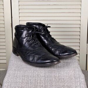 Cole Haan Mens 9.5M Liam Black Leather Wingtip Chukka Boots Lace-Up half-resoled
